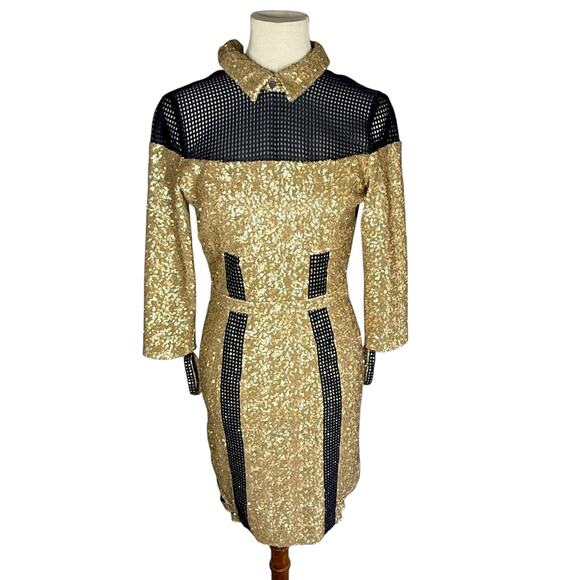 Jinhoy Gold Line Bodycon Sequin Navy Mesh Strap Dress XS - Picture 15 of 15